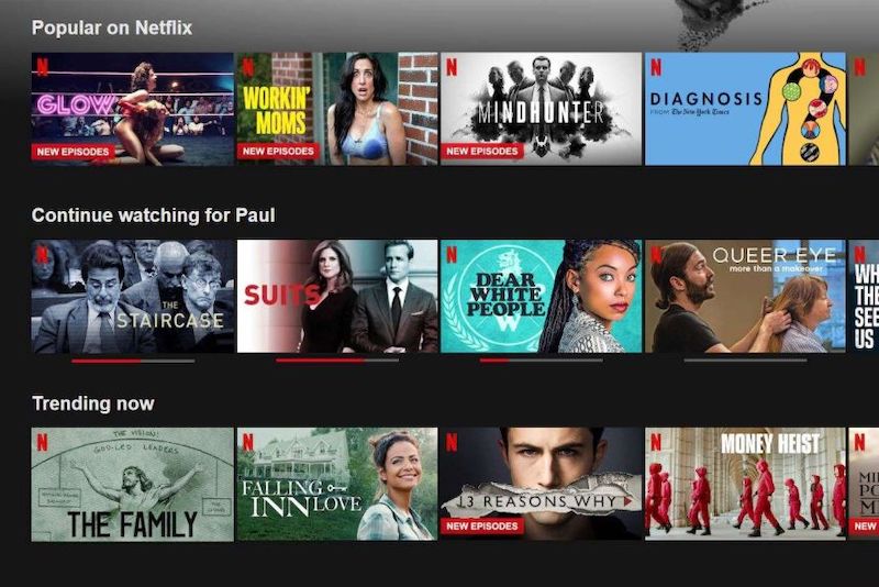 Recommendation slates on Netflix's home screen