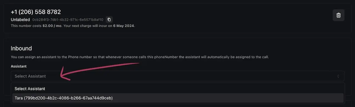 Assigning an assistant to the number