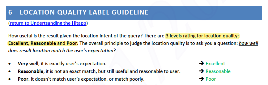 Explaining the labeling options for location quality