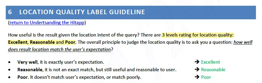 Explaining the labeling options for location quality