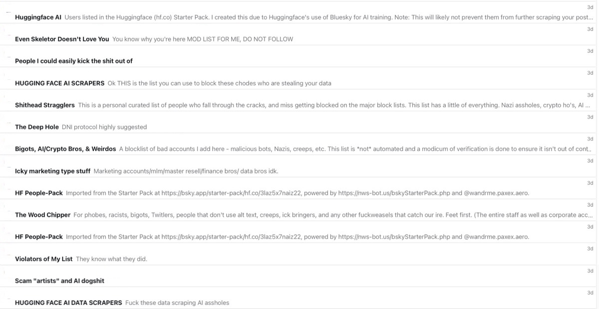 Blocklists targeting AI and Hugging Face accounts