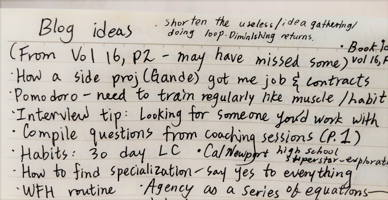 Blog topics captured in my journal from productive meditation sessions.