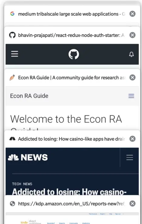 How I save articles to read on Chrome mobile - 7 tabs open.
