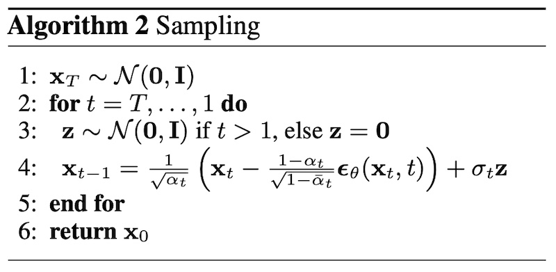 Sampling algorithm for DDPM