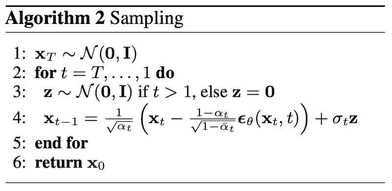 Sampling algorithm for DDPM