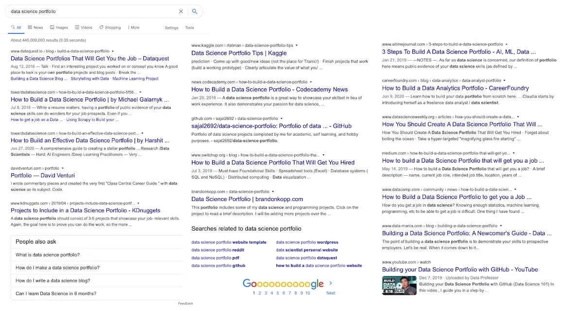 What we get when we google 'data science portfolio'