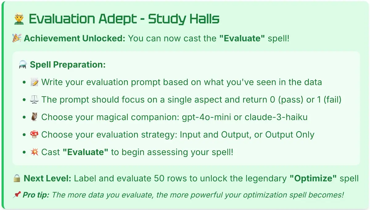 Instructions for evaluation mode.