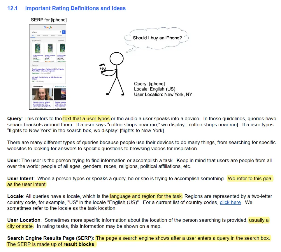 Defining the various terms that show up in a search relevance task