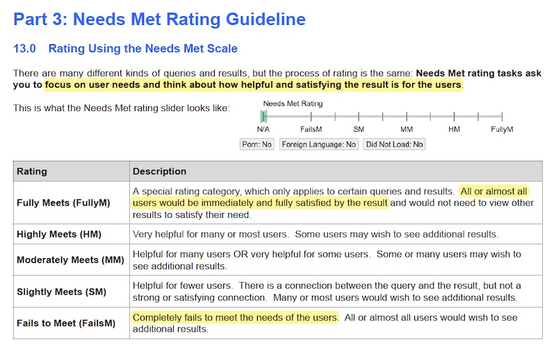 Explaining the labeling options for needs met