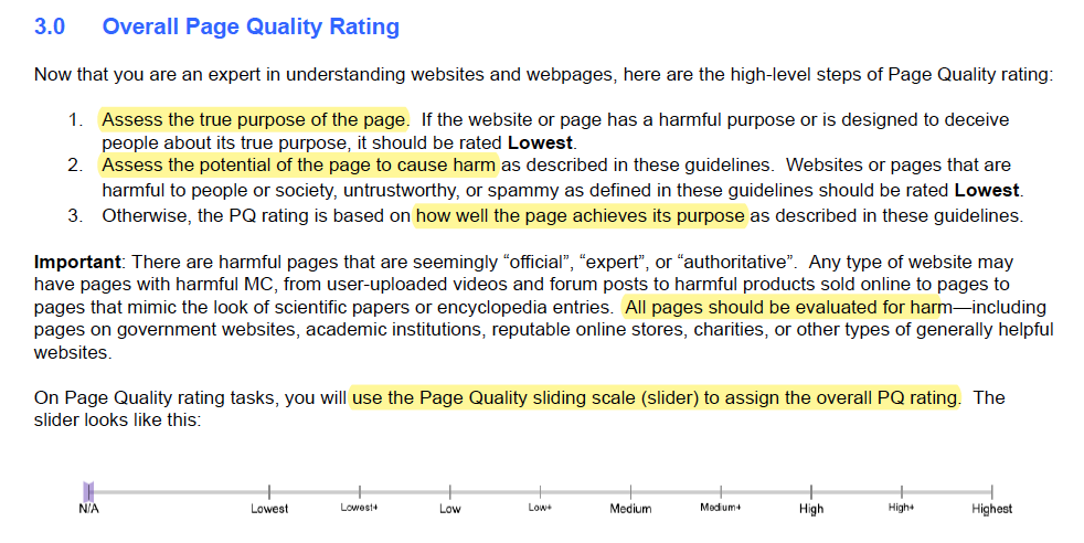 Explaining the labeling options for page quality