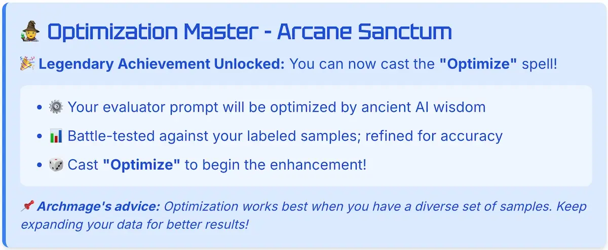 Instructions for optimization mode.