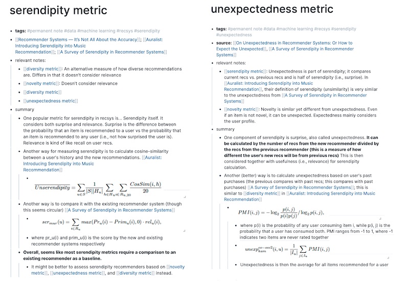 Sample metric notes