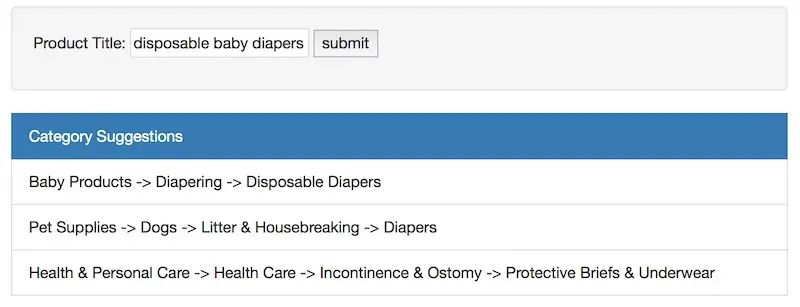 A simple user interface for our product classifier