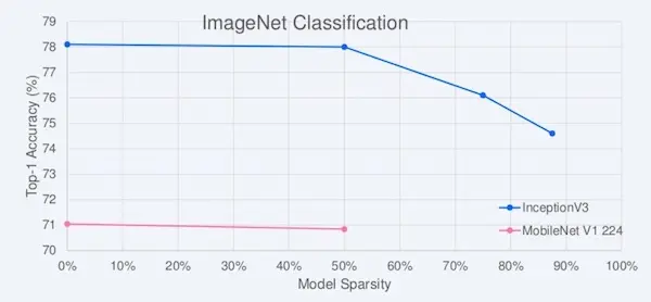 Pruning InceptionV3 and MobileNetV1