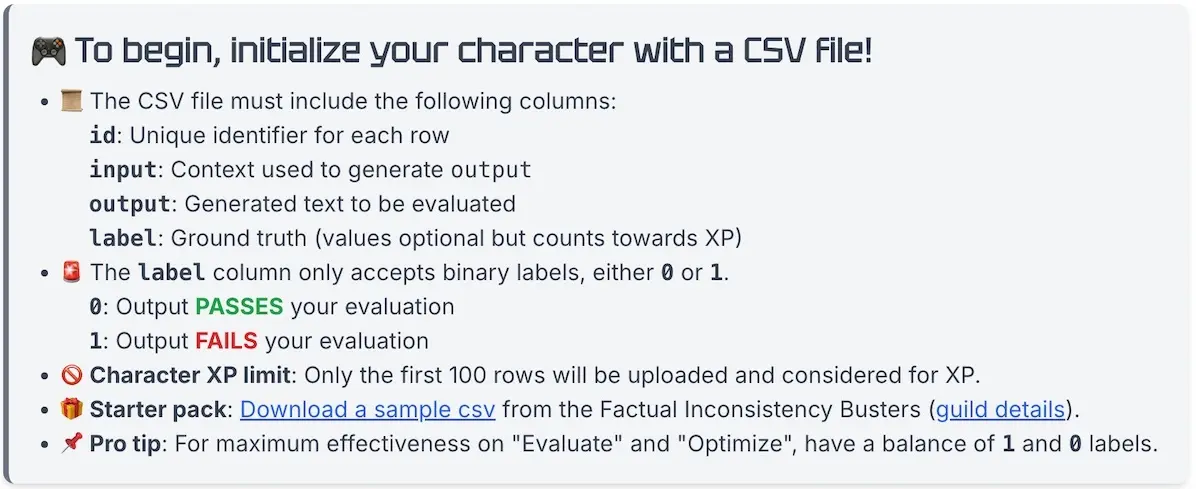 Instructions to upload a CSV file.
