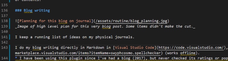 What this piece of the blog in Visual Studio Code looks like in Markdown.