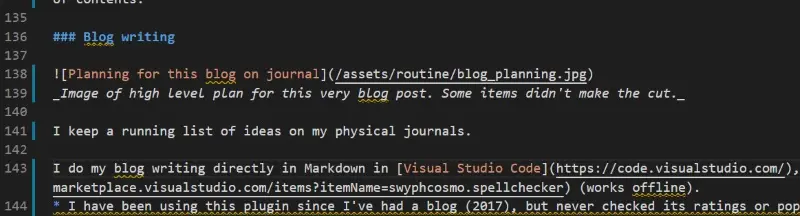 What this piece of the blog in Visual Studio Code looks like in Markdown.